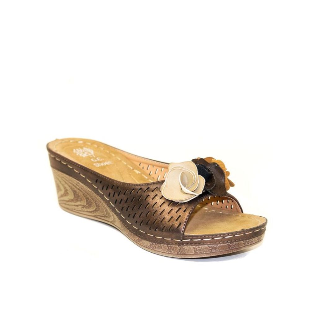 GOOD CHOICE Womens Gold 1/2" Platform Flower Juliet Wedge Slip On Sandals 8